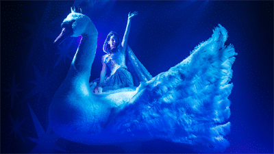 Actor riding a giant swan