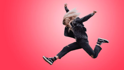 MYC image - Girl jumping on pink background