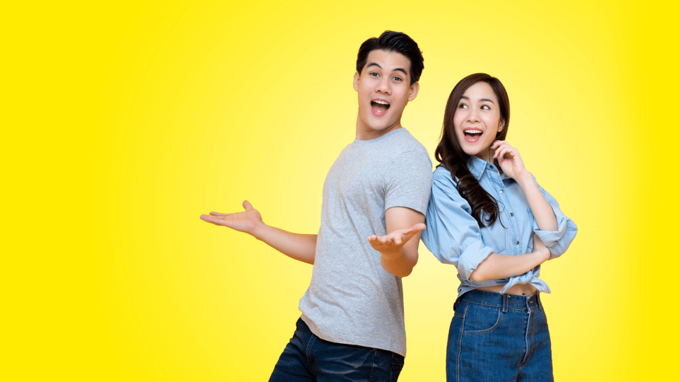 Boy and girl singing musical numbers on yellow background