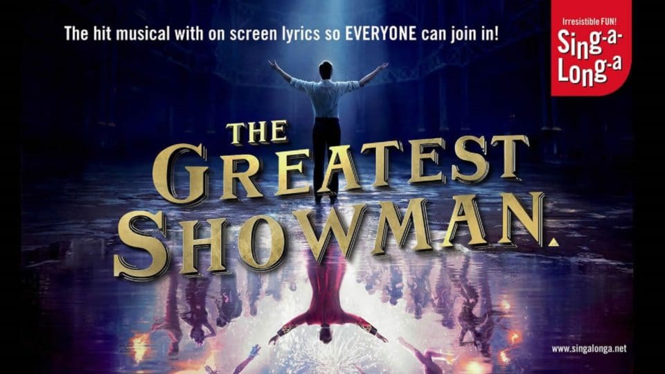 Greatest Showman movie poster featuring PT Barnham reflect on stage floor