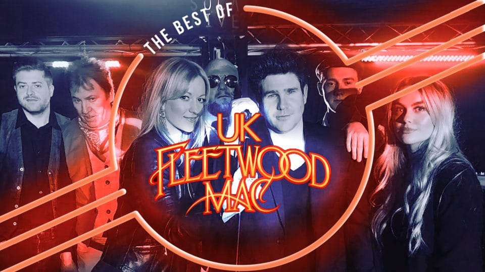 The Best of Fleetwood Mac The band stand behind a neon orange ring with the show's title.