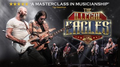 The Illegal Eagles - Image with The Illegal Eagles title text, with images of the band performing