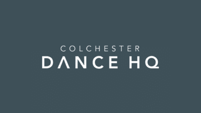 Colchester Dance HQ logo appears in sleek white, sans serif font on a warm grey background