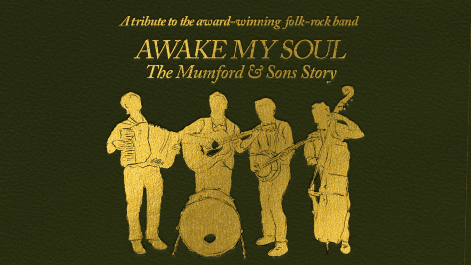 Awake my soul poster with the golden shadow figures of the original cast with their musical instruments