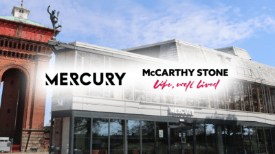 McCarthy Stone and Mercury logos in front of Mercury building.