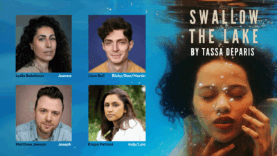 Swallow The Lake artwork with headshots of four actors.